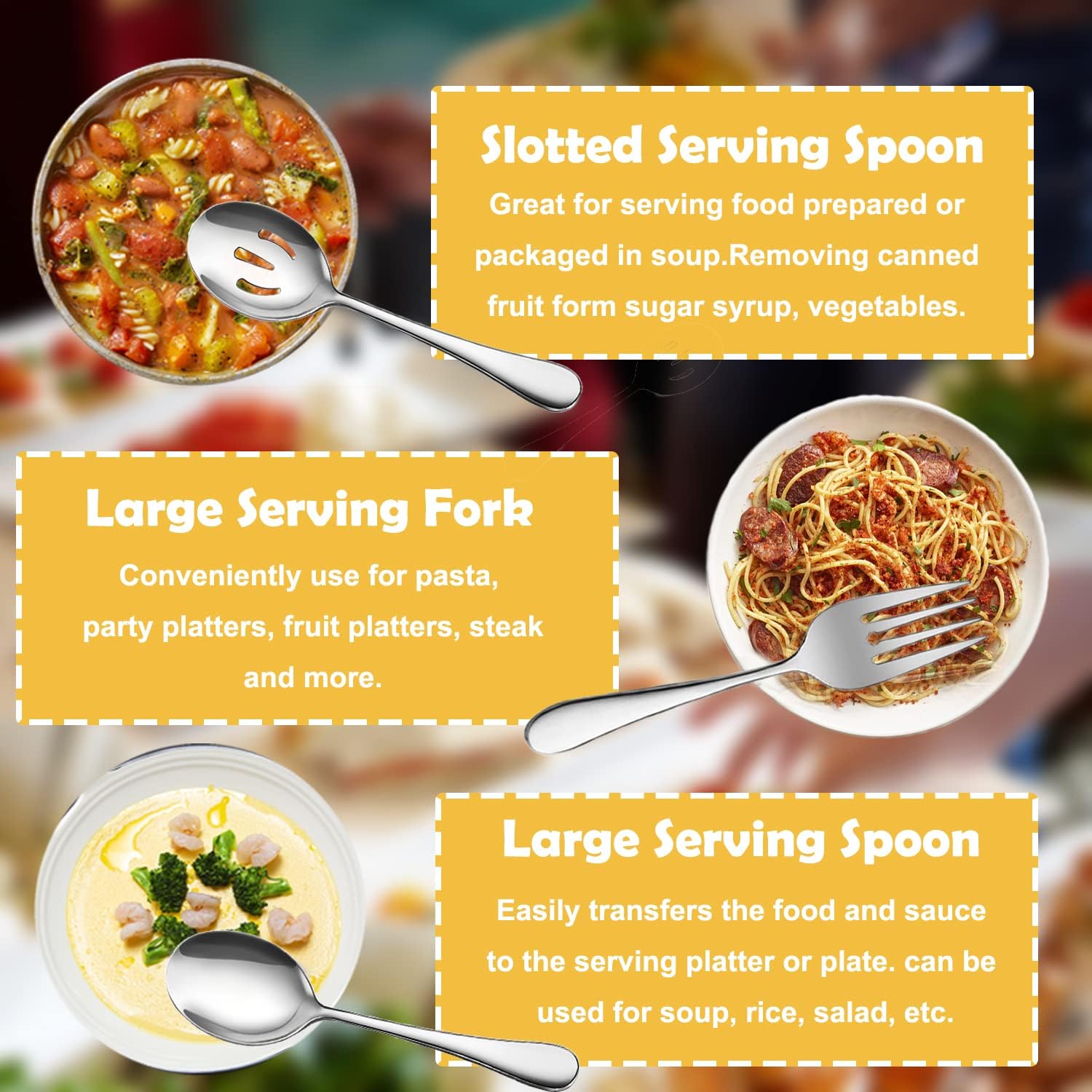 11 PCS Serving Utensils, Large Stainless Steel Spoons Forks Tongs, Pie Server, Great for Hostess Buffet Catering Banquet Party, Silver - Image 4