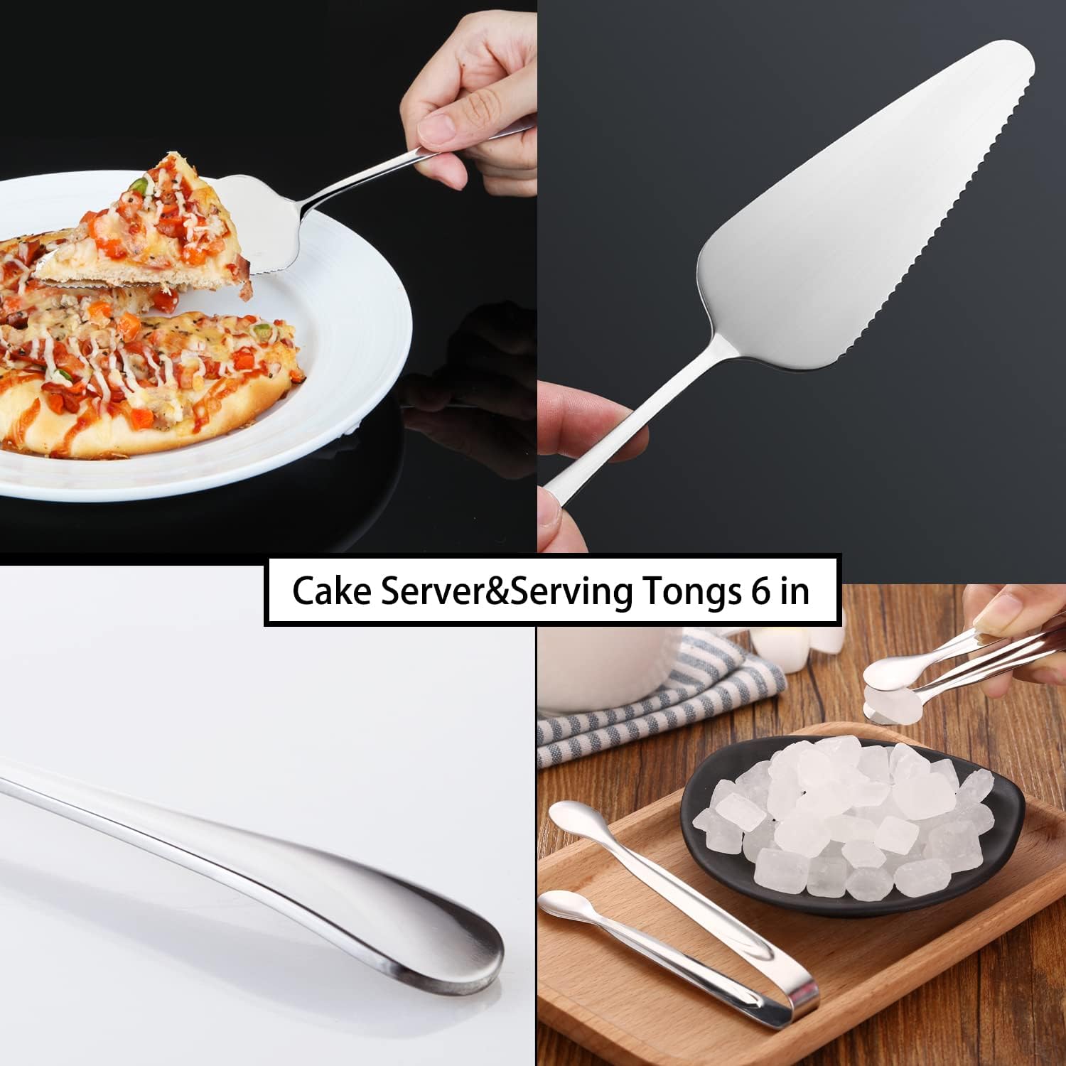 11 PCS Serving Utensils, Large Stainless Steel Spoons Forks Tongs, Pie Server, Great for Hostess Buffet Catering Banquet Party, Silver - Image 7