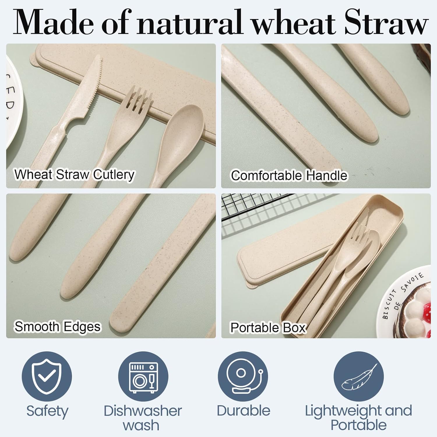 Yahenda 28 Sets Reusable Travel Utensils Set with Case Wheat Straw Cutlery Portable Spoon Knife Forks Plastic Tableware Lunch Box Accessories Bulk for Adults Travel Picnic Camping Utensils(Multicolor) - Image 3