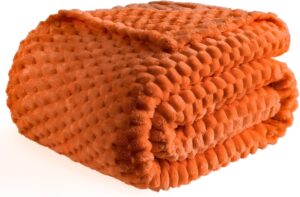 Bnuitland Orange Flannel Throw Blanket (50X40 inches), 300 GSM Fleece Cozy Warm Soft Lightweight Bed Sofa Blanket for Babys and Pets, Suitable for All Seasons